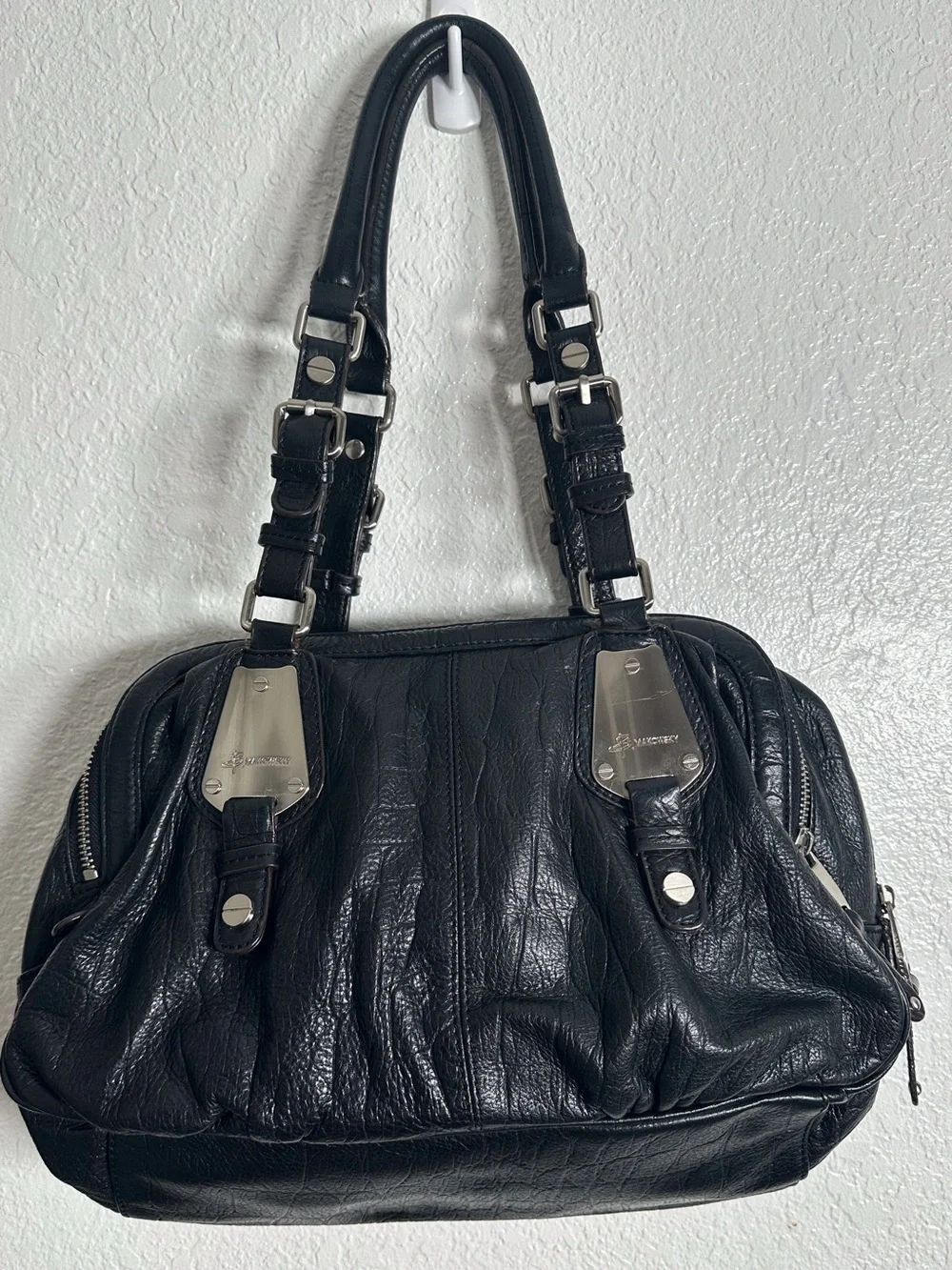 B Makowsky Black Leather Hobo Satchel Handbag - Picture 1 of 16